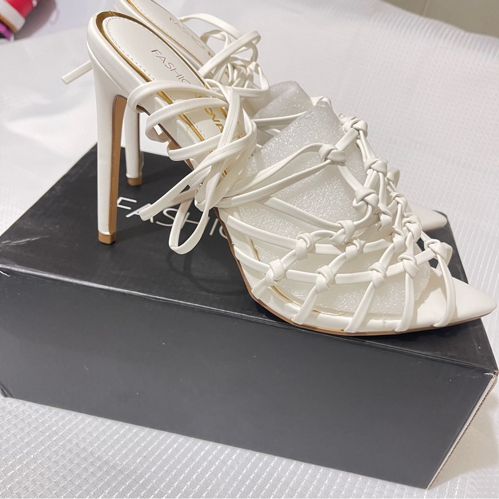 Fashion Nova White Lace-Up Heels
